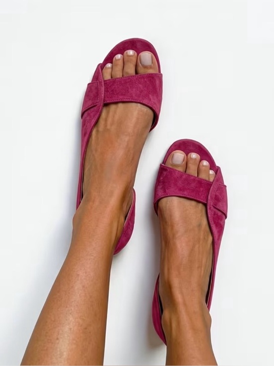 Shoes - Women’s Open-Toe Slingback Flats in Plum